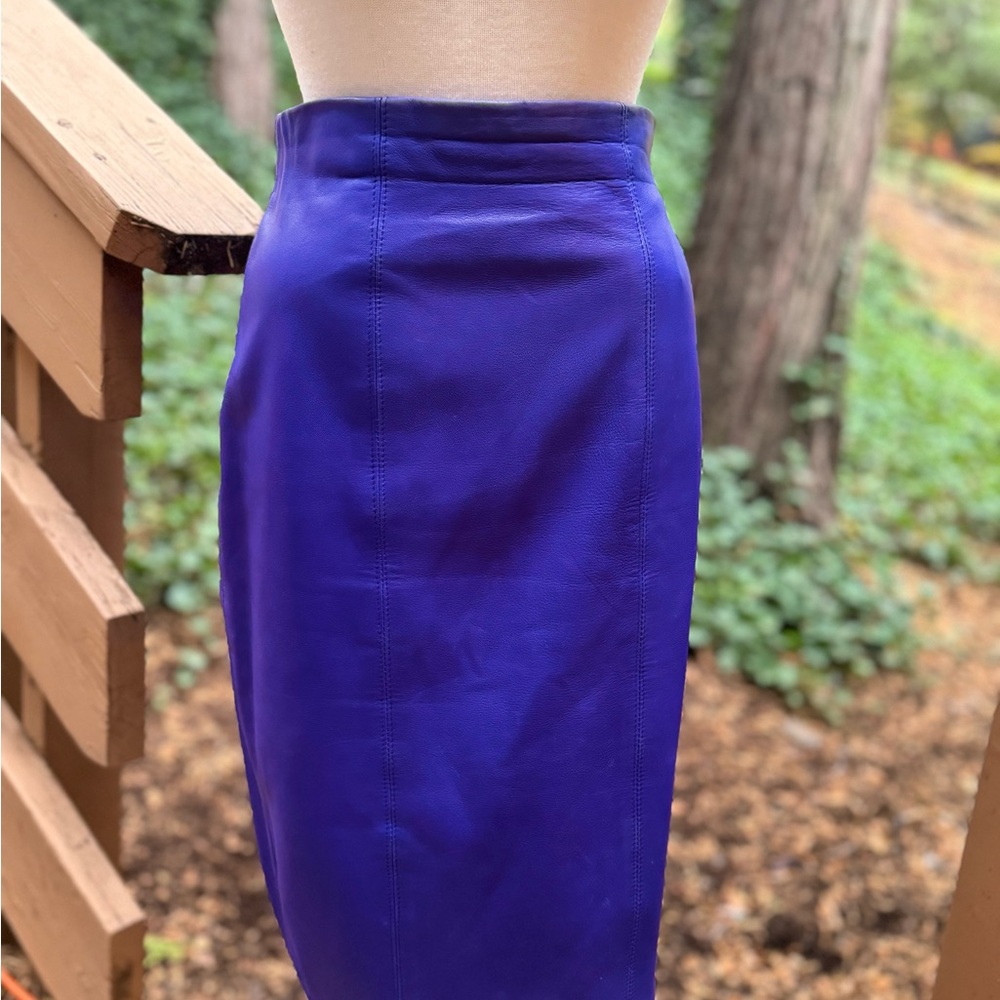 Vintage Genuine Leather Purple Pencil Skirt by Vakko VGVC